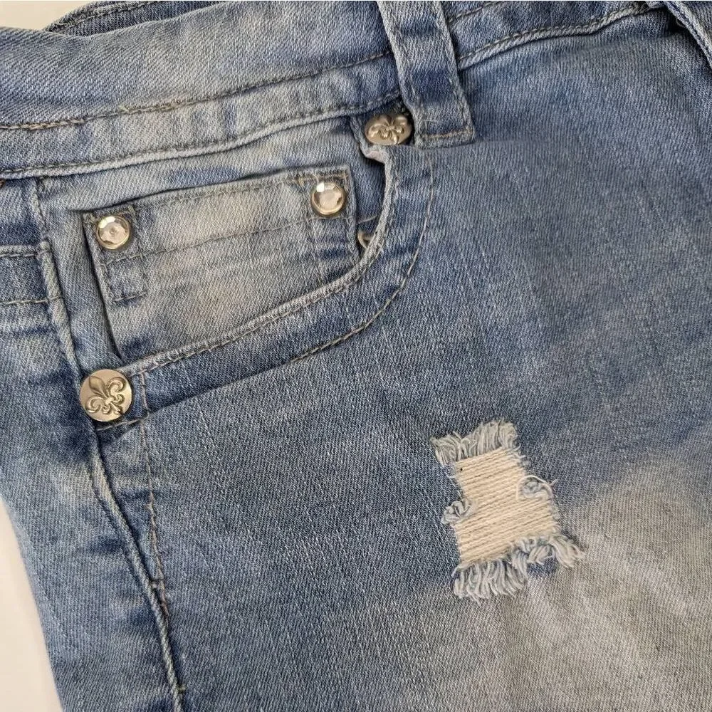 Rebel & Soul Women Jean Shorts Distressed Blue Wash Size 11